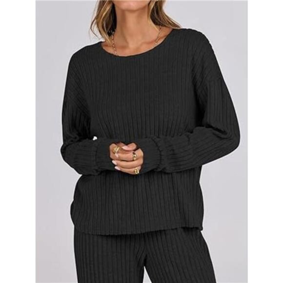 Relaxed Fit Ribbed Knit Top and Pants Set - Picture 2 of 5